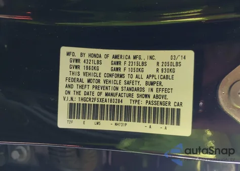 2014 Honda Accord Sport из США, поврежденный, VIN 1HGCR2F5XEA180284